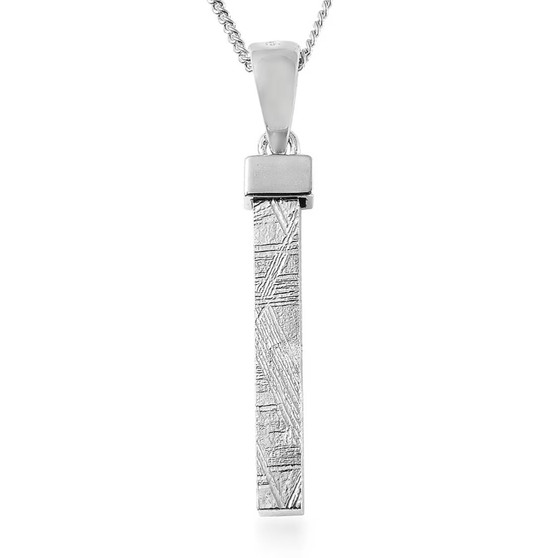 front view of genuine meteorite bar pendant necklace in rhodium over sterling silver
