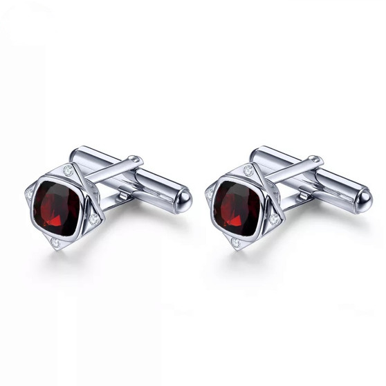 black garnet and white zircon cufflinks in rhodium over sterling silver