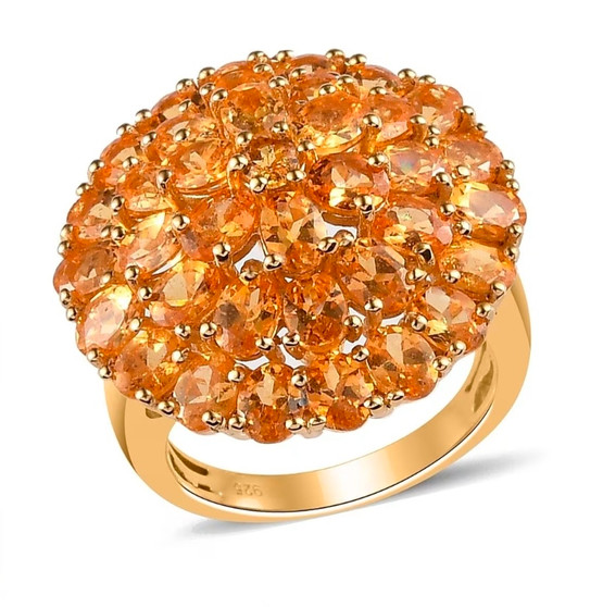 front view of spessartine garnet cocktail ring in 18k yellow gold over sterling silver