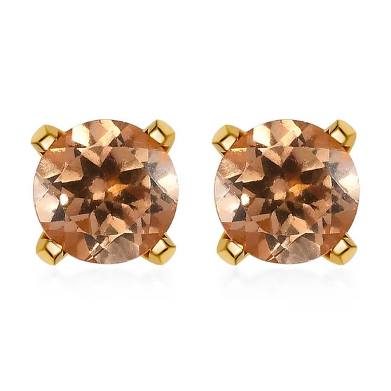 front view of imperial garnet round stud earrings in 18k yellow gold over sterling silver
