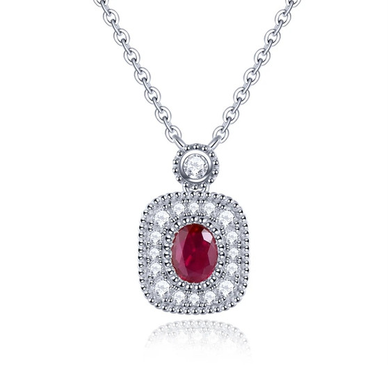 ruby and white zircon necklace in rhodium over 925 sterling silver