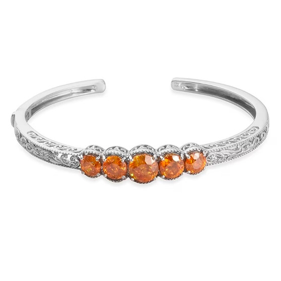 front view of sphalerite hinged round cuff bracelet in rhodium over sterling silver