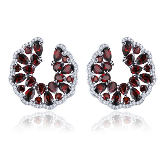 garnet and white zircon earrings in rhodium over 925 sterling silver
