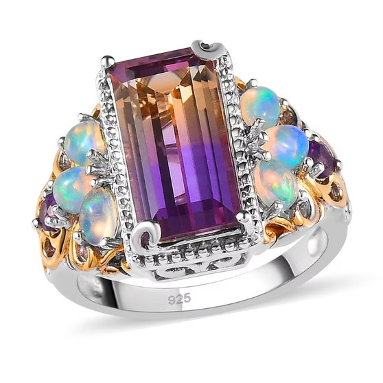 ametrine ethiopian opal and amethyst two tone sterling silver statement ring front