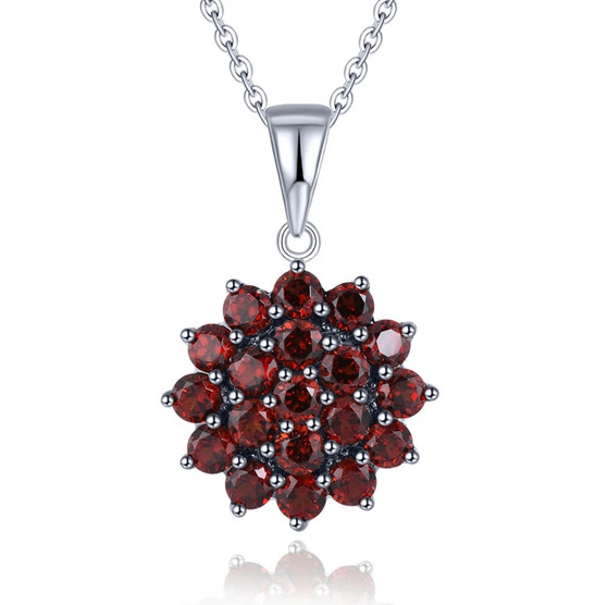 garnet cluster necklace in black rhodium over 925 sterling silver