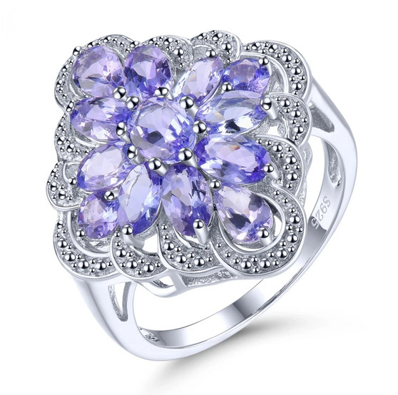 Tanzanite Cluster Ring In Rhodium over 925 Sterling Silver 3.00ctw Tanzanite Cluster Ring In Rhodium over 925 Sterling Silver 3.00ctw