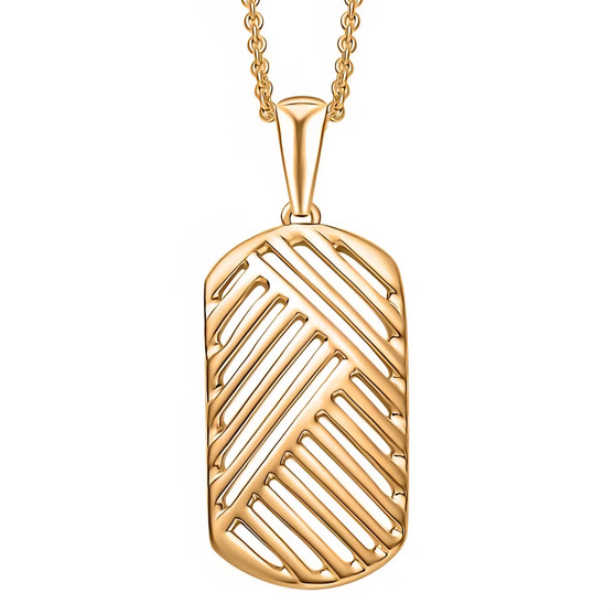 front view of 10k yellow gold openwork dog tag pendant necklace