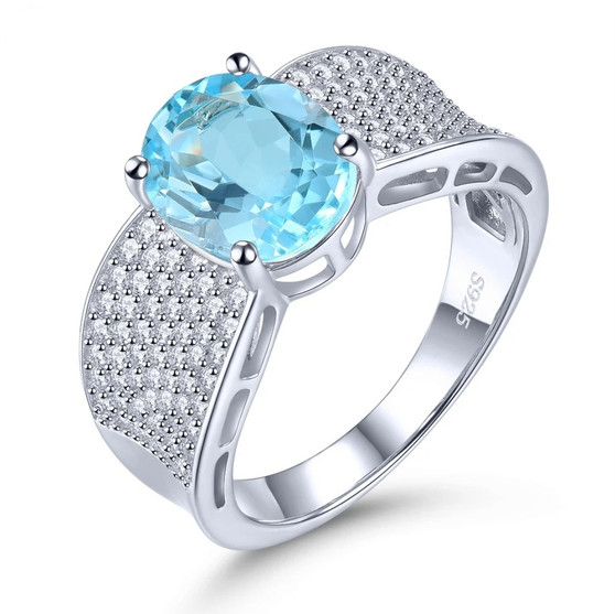 sky blue topaz and white zircon ring in rhodium over 925 sterling silver