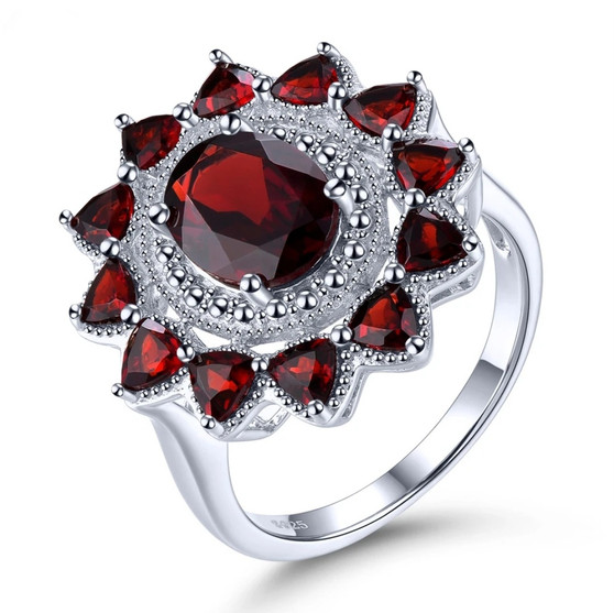 Garnet Halo Ring In Rhodium Over 925 Sterling Silver 3.5ctw