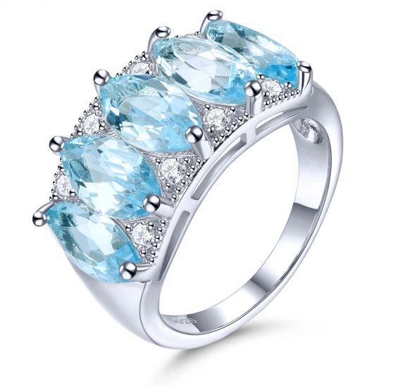 marquise sky blue topaz and white zircon ring in rhodium over 925 sterling silver