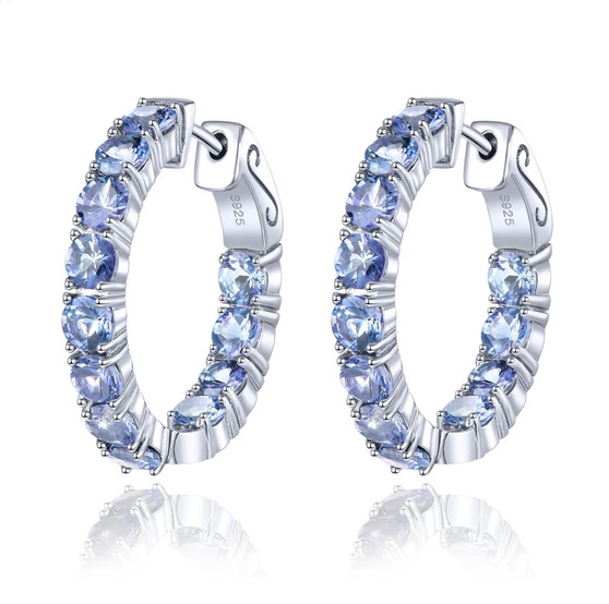 tanzanite hoops in rhodium over 925 sterling silver
