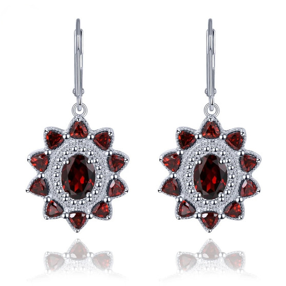 garnet halo earrings in rhodium over sterling silver