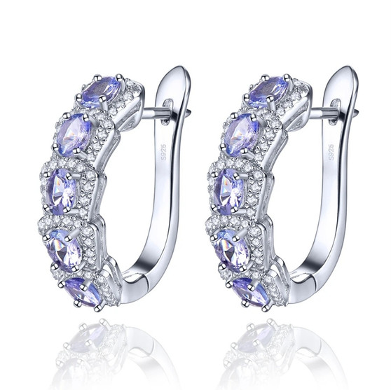 tanzanite j-hoop earrings in rhodium over 925 sterling silver