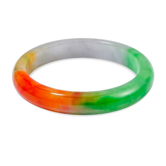 front view of multi color round jade bangle bracelet
