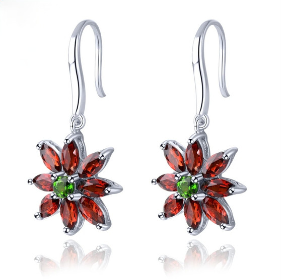 garnet and chrome diopside fishhook earrings in rhodium over 925 sterling silver