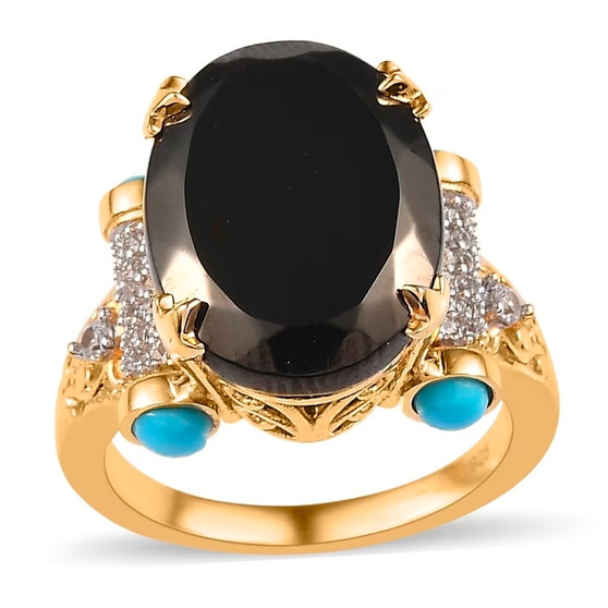 elite shungite multi gem statement ring in 18k vermeil yellow gold over sterling silver front