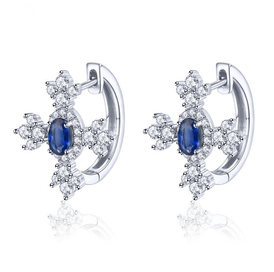 sapphire and white zircon earrings in rhodium over 925 sterling silver