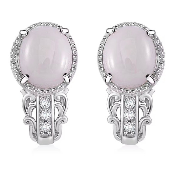 front view of white jade and moissanite drop earring in rhodium over sterling silver