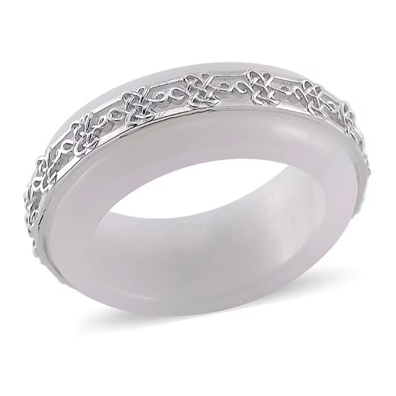 front view of white jade band ring in rhodium over sterling silver