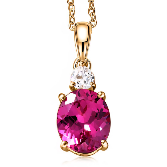 front view of lab pink and white sapphire pendant necklace in 18k rose gold over sterling silver