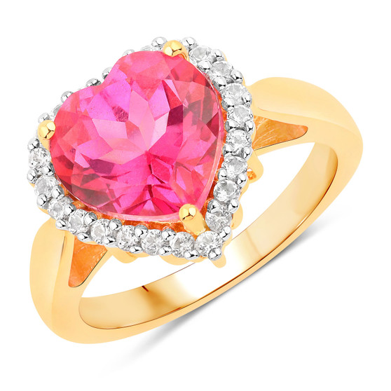 pink topaz and white topaz heart halo ring in 18k yellow gold vermeil over sterling silver