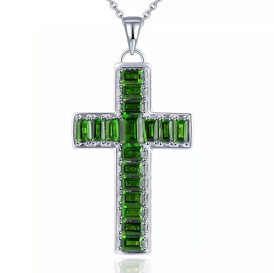 chrome diopside cross pendant necklace in rhodium over sterling silver