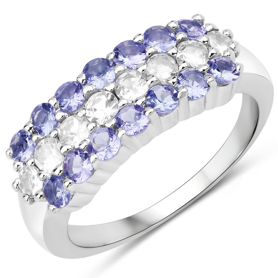 tanzanite and white topaz cluster ring in rhodium over sterling silver