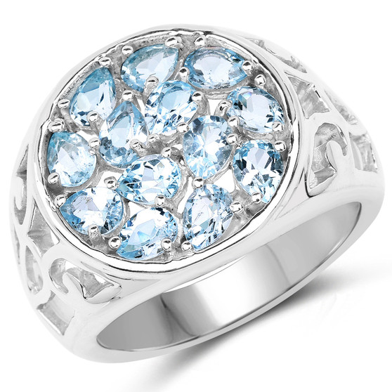 sky blue topaz cluster ring in rhodium over sterling silver