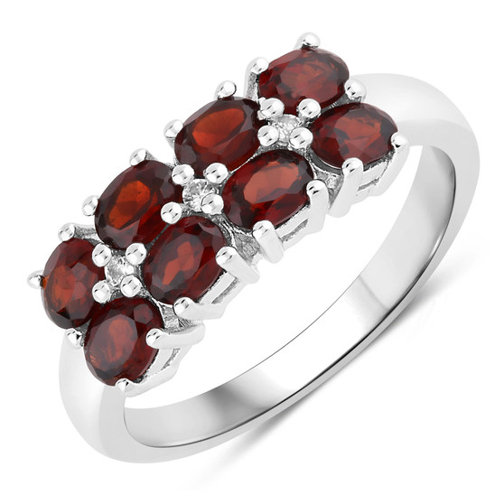 garnet and lab created white sapphire ring in rhodium over sterling silver