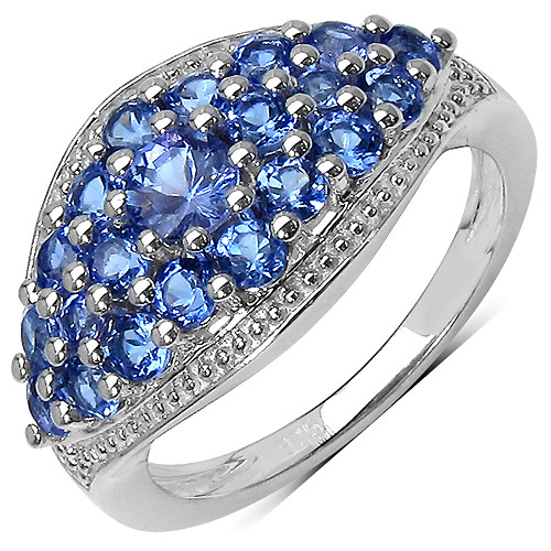 tanzanite cluster ring in rhodium over sterling silver