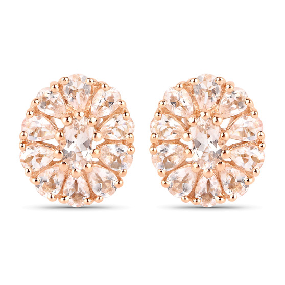 morganite cluster earrings in 18k rose gold over sterling silver