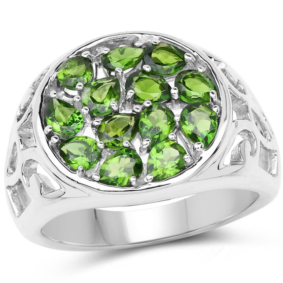 chrome diopside green gemstone ring in rhodium over sterling silver