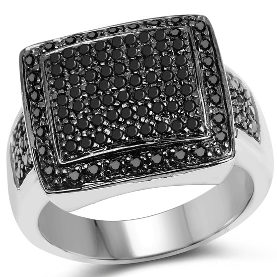 black diamond cluster ring in rhodium over sterling silver