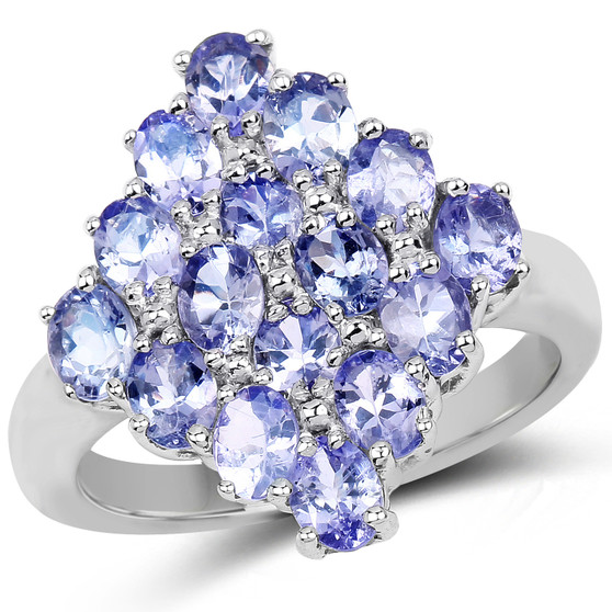 tanzanite cluster ring in rhodium over sterling silver
