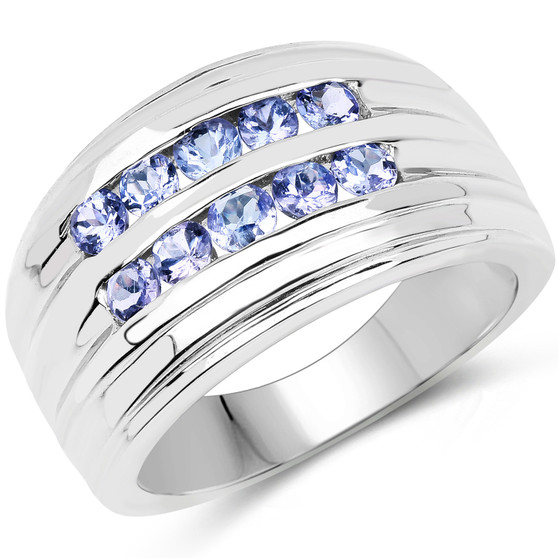 tanzanite gents ring in rhodium over sterling silver