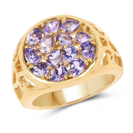 tanzanite cluster ring in 18k yellow gold over sterling silver