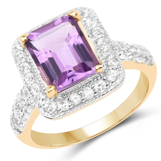 amethyst and white topaz halo ring in 18k yellow gold vermeil over sterling silver