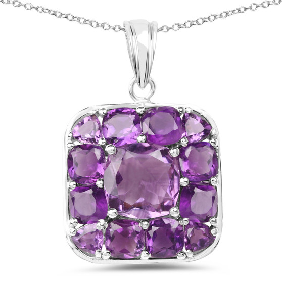 amethyst pendant necklace in rhodium over sterling silver