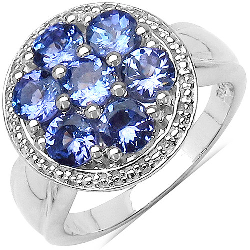 tanzanite cluster ring in rhodium over sterling silver