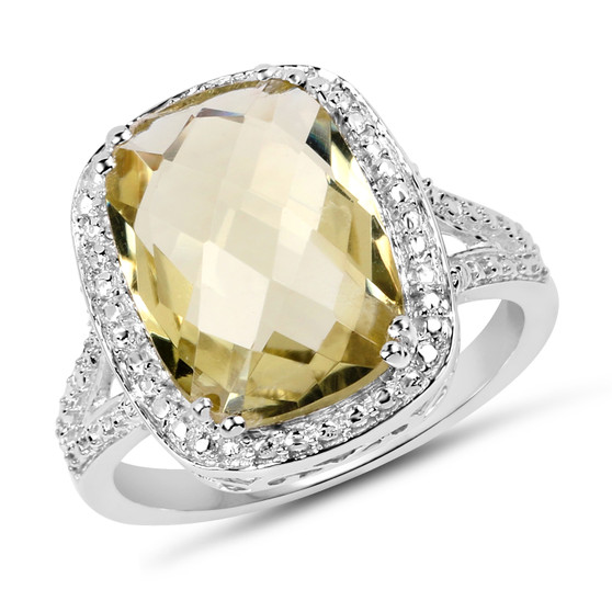 quartz lemon gemstone ring in rhodium over sterling silver
