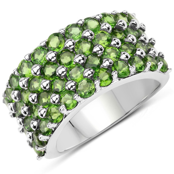 chrome diopside green gemstone ring in rhodium over sterling silver