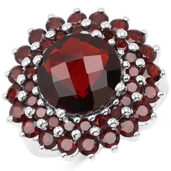 garnet red gemstone ring in rhodium over sterling silver