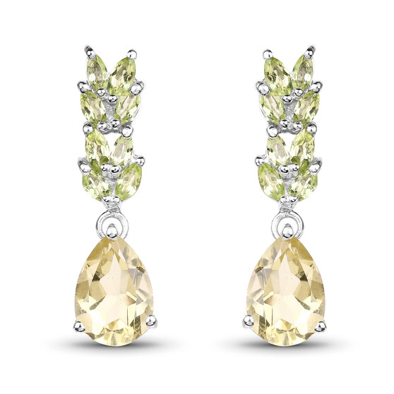 lemon quartz and peridot earrings in rhodium over sterling silver
