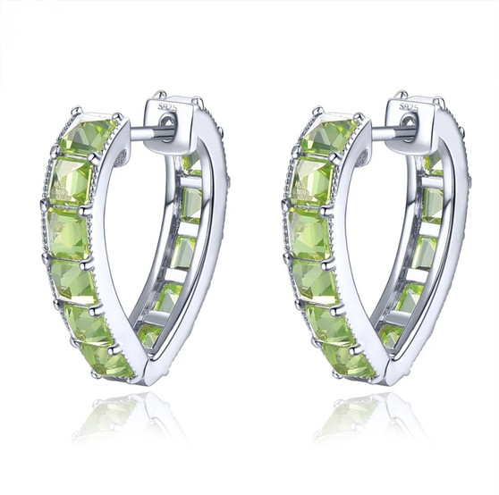 peridot heart hoop earrings in rhodium over sterling silver