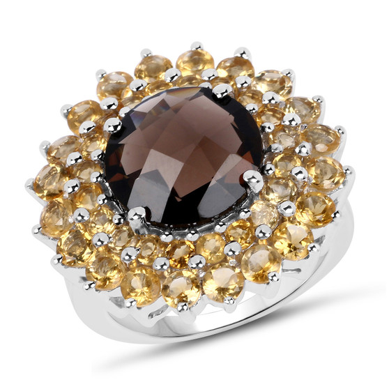 quartz smoky gemstone ring in rhodium over sterling silver