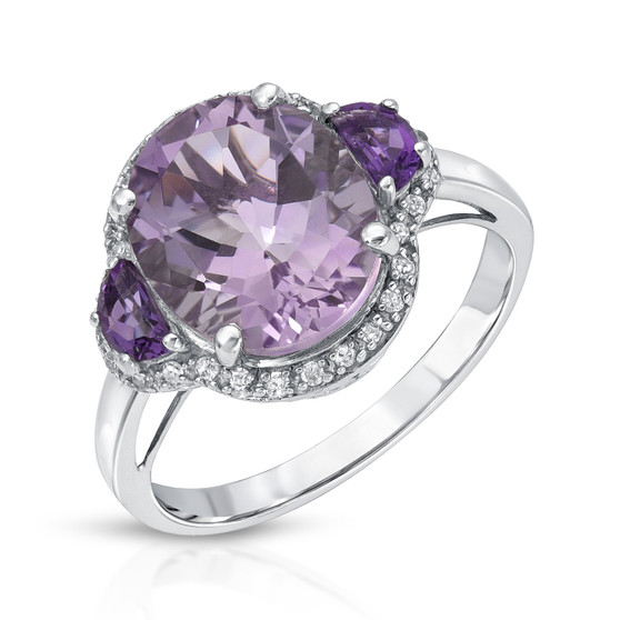rose de france amethyst amethyst and white diamond ring in rhodium over sterling silver