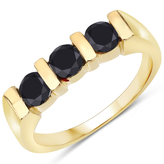 black diamond three stone ring in 18k yellow gold vermeil over sterling silver