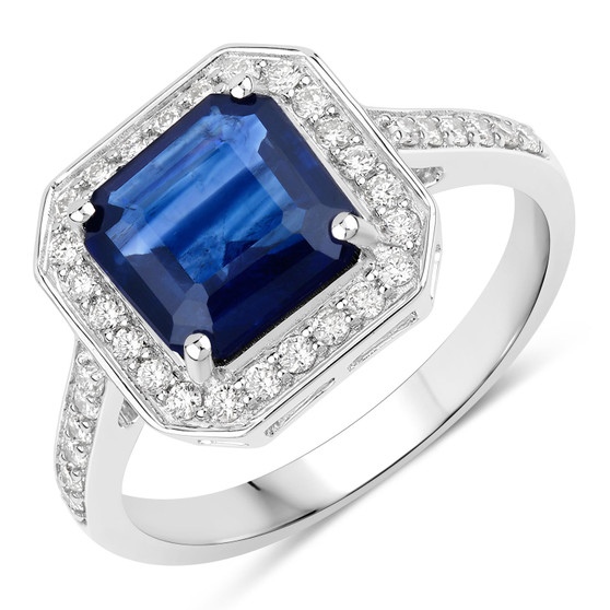 blue sapphire blue gemstone ring in 18k white gold