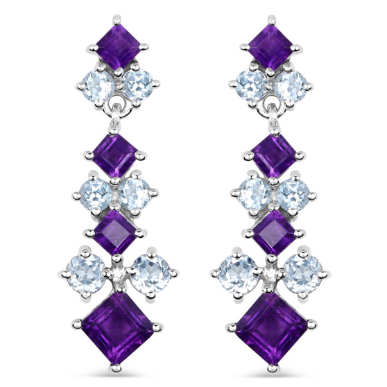 amethyst gemstone earring in rhodium over sterling silver