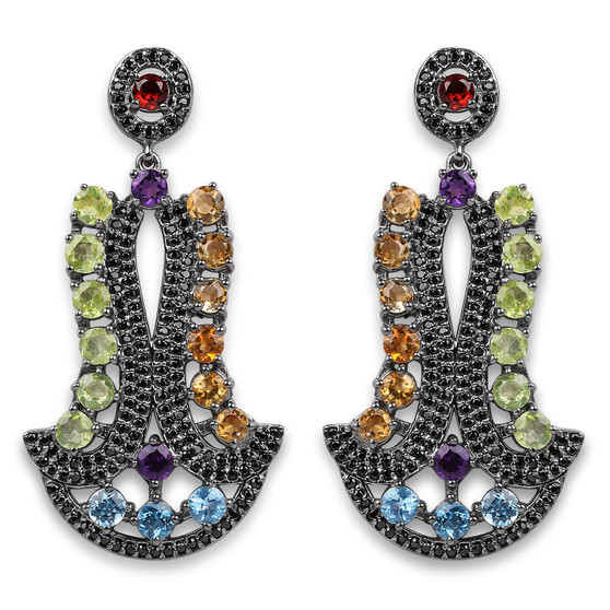 multi gemstone earrings in rhodium over sterling silver